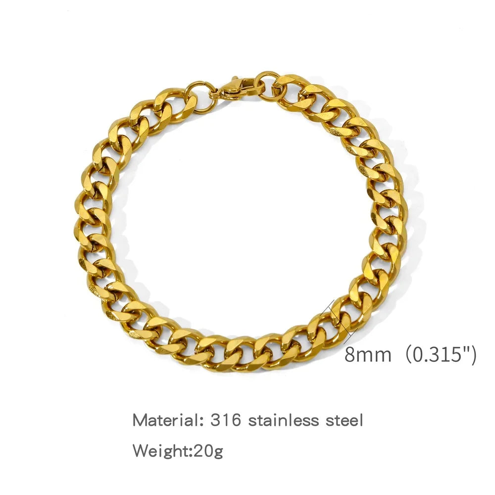 5-9MM Men Stainless Steel Bracelet Waterproof Miami Curb Chain For Women Classic Punk Heavy Cuban Link Wristband Jewelry Gift